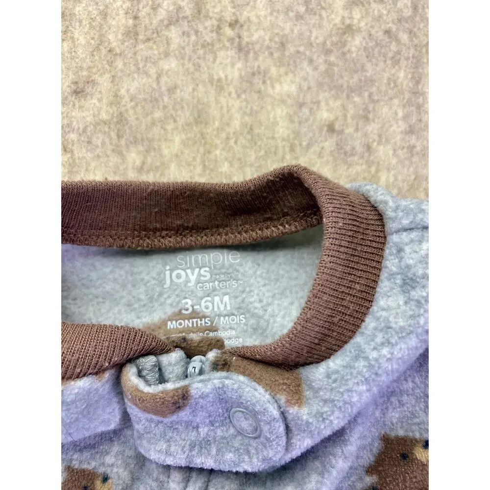 Carter's Fleece Fully Zip Footie Sleeper Gray with Bear Print Size 3-6 Months